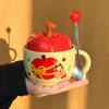 Apple Water Cup Cute Ceramic Cup Mug with Lid Spoon New Year's Birthday Gift for Girls