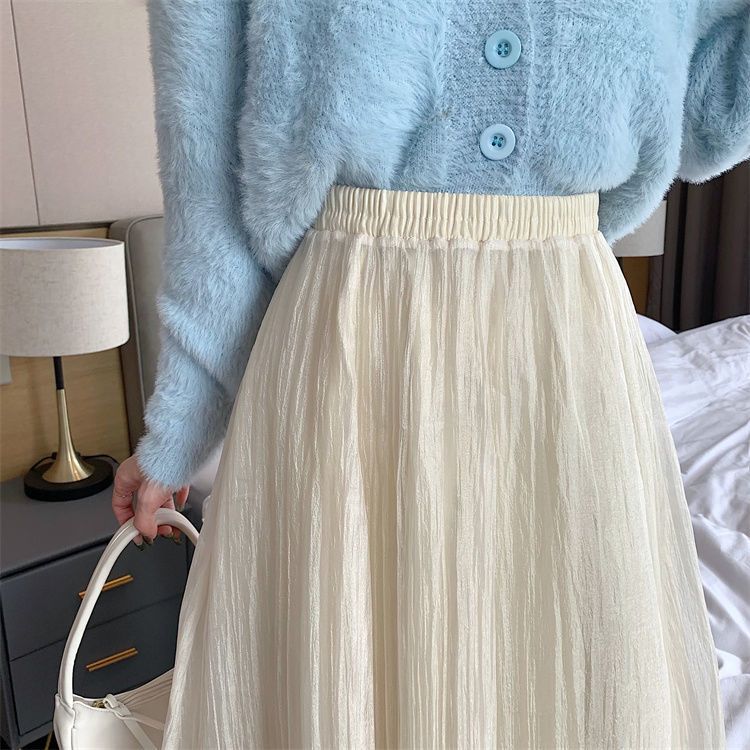 Asymmetric Mesh Fairy Midi Skirt for Women - High-Waist Slim-Fit A-Line Half Skirt