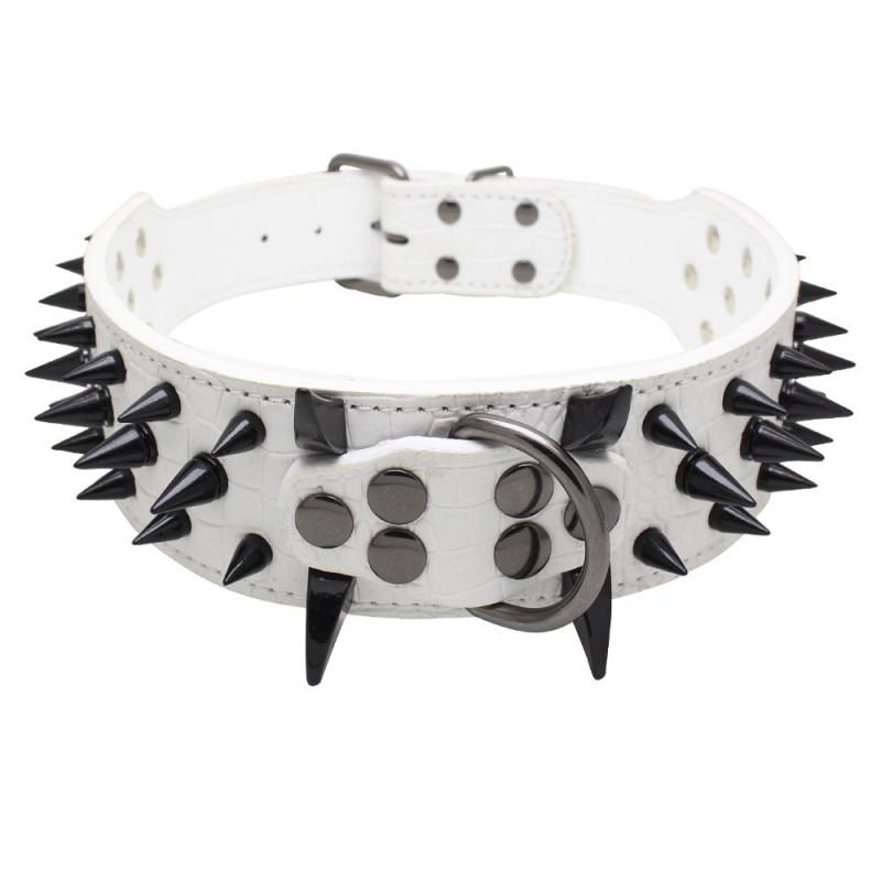 Studded Dog Collar With Rivet Decor PU Leather Medium Large Dogs Adjustable Anti-Chew Neckband