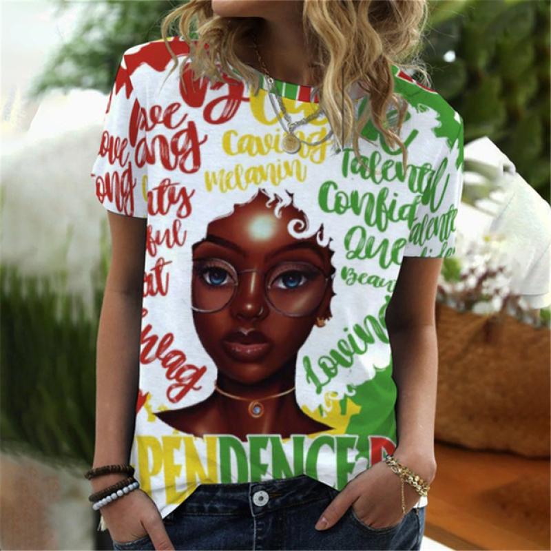New African Girl Sexy 3D Print Women's T-Shirts Summer O-Neck Short Sleeve T Shirt Y2k Harajuku Tees Casual Tops Female Clothing