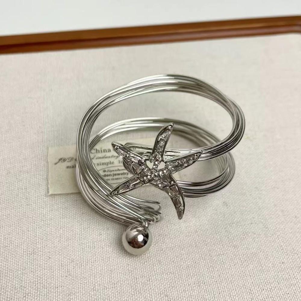 Rhinestone Starfish Cuff Bracelets Irregular Crystal Starfish Bangles  Arm Accessories