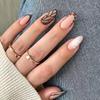 24pcs Manicure Long Almond False Nails French Misty Blue Retro Press On Nails Detachable Flowers Starfish Nail Tips DIY