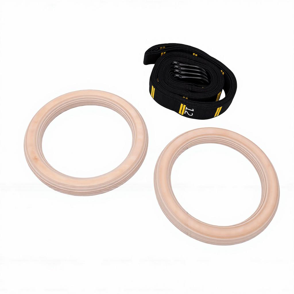 Double Circle Gymnastics Rings with Adjustable Numbered Straps Wood Full Body Workout Rings for Home Gym Exercise