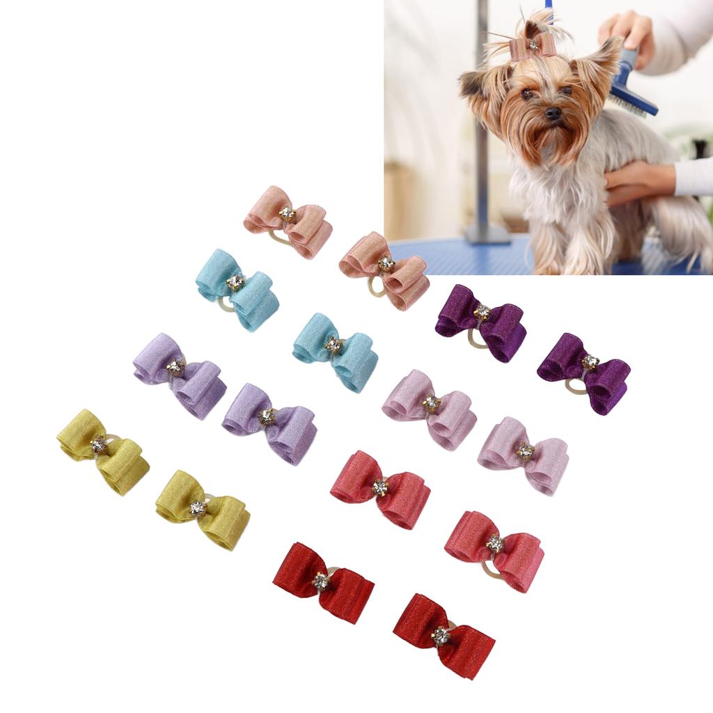 16pcs Pet Hair Bowknots Hand Made Mix Colors Cute Styling Dog Hair Topknot with Rubber Band for Cats