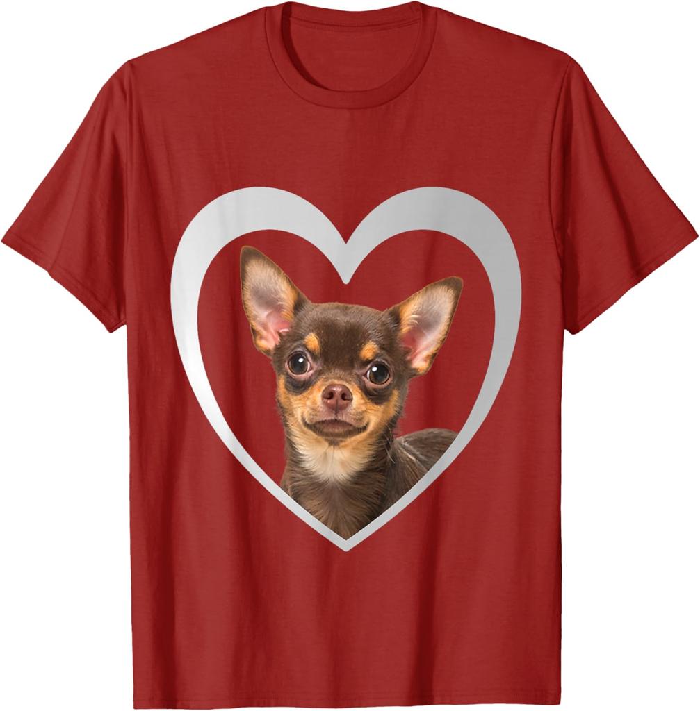 Chihuahua Hund Herz Umriss Grafik T-Shirt Herren Lässig Baumwolle Rundhals T-Shirt Reise