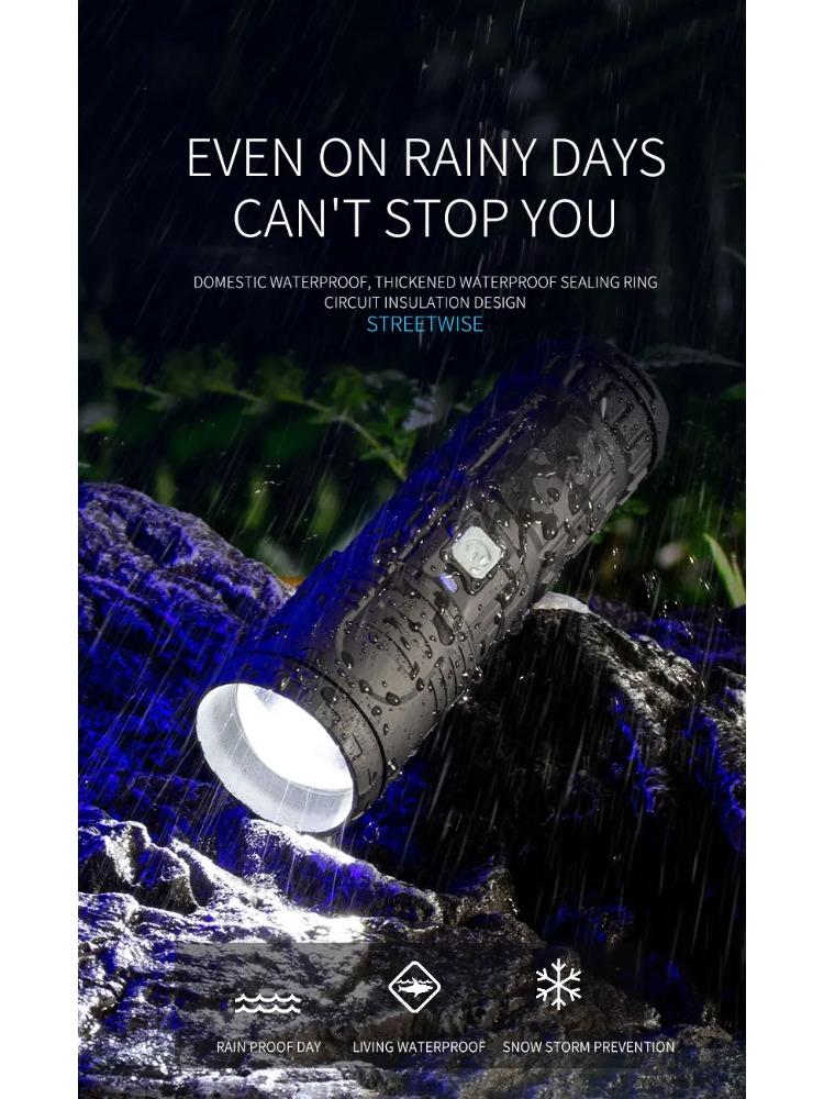 Powerful White Laser Flashlights Telescopic Zoom Tactical Spotlights Rechargeable Outdoor Torch With Tail Light Built-in Battery