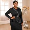 Plus Size Women's Ruffled Beaded Black Dress - Tummy Slimming Flattering Graduation Evening Party Gown