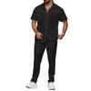 Men's European & American Style Solid Color Two-Piece Set: Button-Up Short Sleeve Shirt & Long Pants for Summer 2025