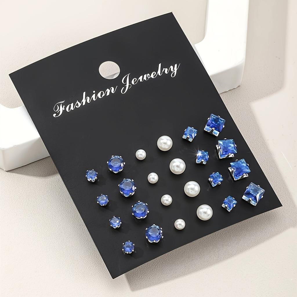 Popular Simple Pair of Zircon Pearl Stud Earrings, Earrings, Colored Diamonds, Temperament, Six-claw Diamonds.