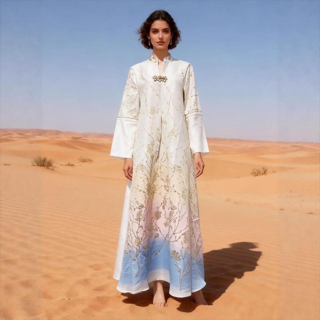 Luxuriöses Dubai Arabisch Muslimisches Besticktes Farbverlauf Langes Gewand