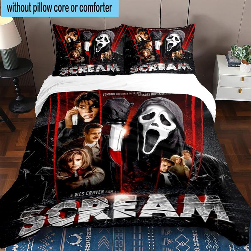 3PCS Scr-eam Horror Movie 3pcs Bedding,Including 3PCS Duvet Cover And 2pcs Pillowcases Perfect for Christmas,Ideal for Bedroom, Dormitory