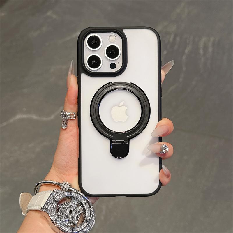 The High-end Iridescent Frosted Hollowed-out Magnetic Stand Is Suitable for IPhone16promax Phone Cases and Apple 15 Anti-drop