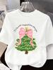 (Asian Size) cartoon Short Sleeve T-shirts Women's Top O-neck T Shirt Print Merry Christmas Fashion Casual New Year Clothing Graphic Tee