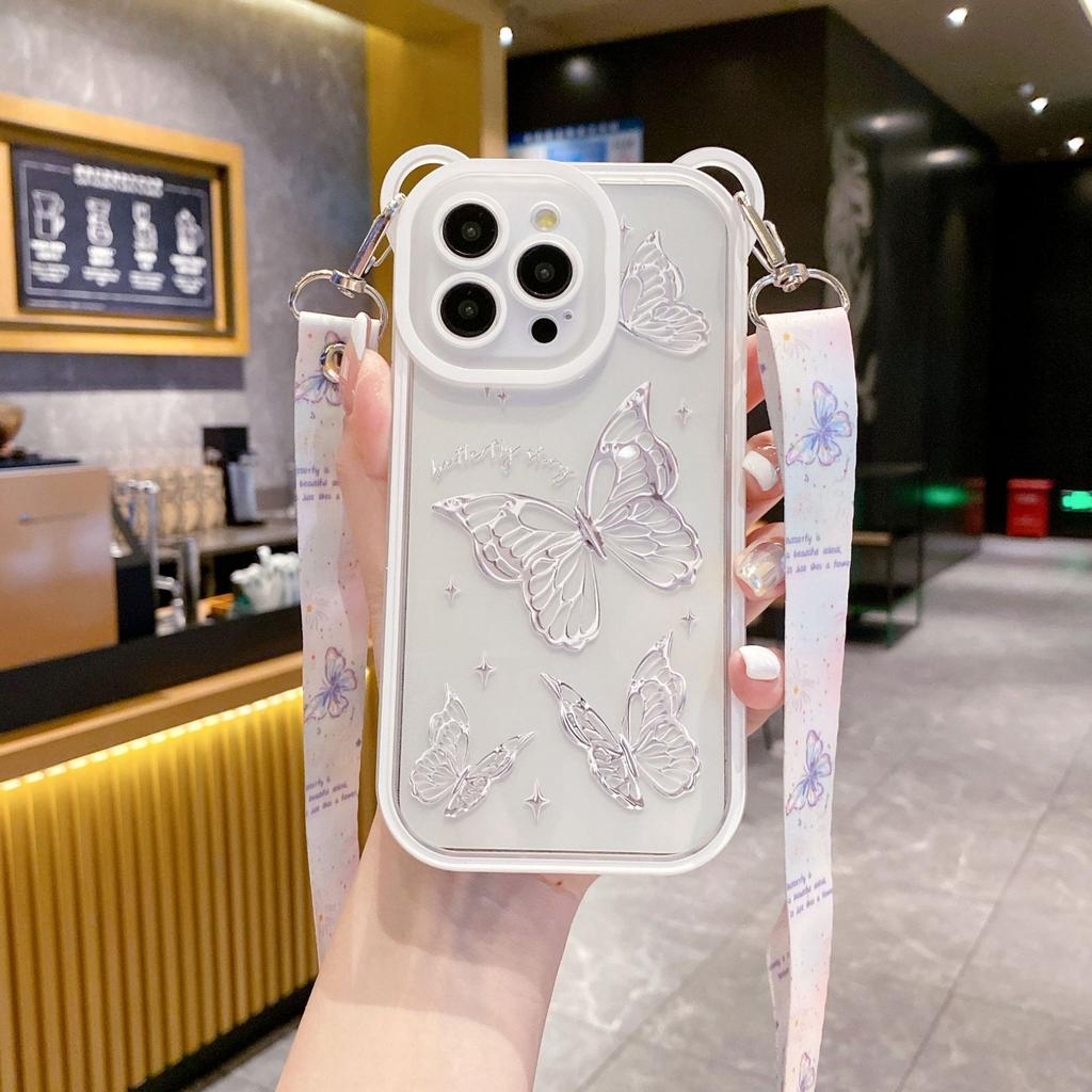 Creative and Personalized Butterfly for IPhone15 Phone Case for Apple 14 ProMax Hanging Rope 13 Full Pack Anti Fall Female Edition