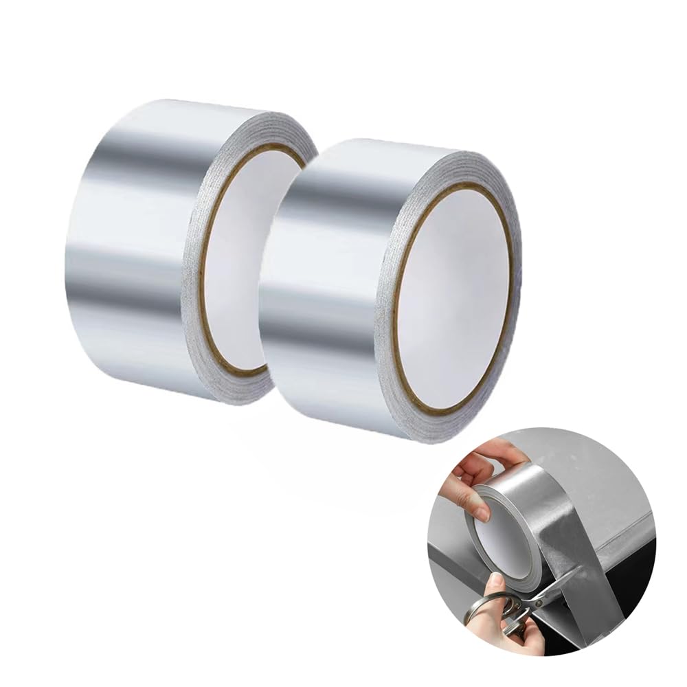 High-strength aluminum foil tape 2 inches wide 65 feet long waterproof high temperature pipe repair sealing tape Silver 2 rolls