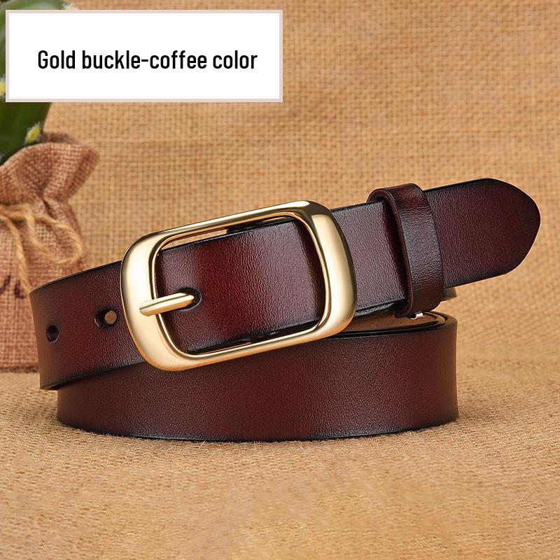 Women's Genuine Cowhide Leather Belt with Rustproof Alloy Buckle - Casual and Versatile for Jeans.