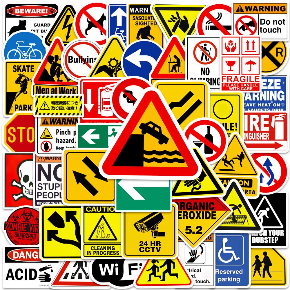 10/30/50/100pcs Cartoon Danger Banning Signs Warning Stickers Funny Graffiti Sticker Skateboard Phone Guitar Cool Decals Packing