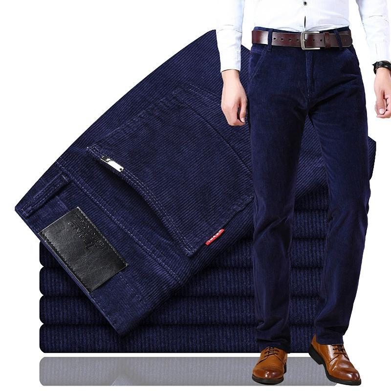 Pantalones de Terciopelo Ligero de Otoño e Invierno de Corte Recto, Ajustados, Elásticos, para Mediana Edad, Versátiles para Negocios, Pantalones Casuales de Invierno para Hombre