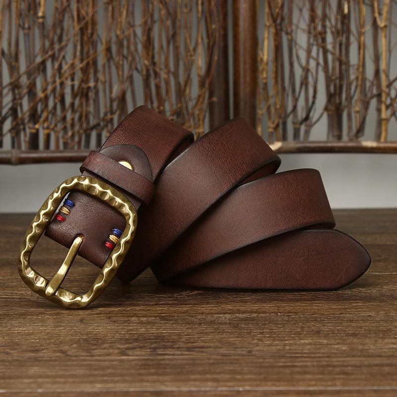 Men's Thick Belt Thick Retro Brass Buckle High-End First Layer Cowhide Leather Jeans Belt