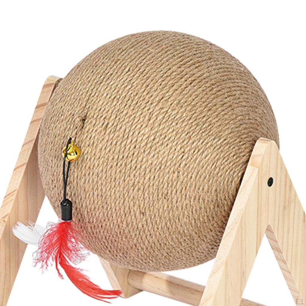 Cat Scratching Ball Toy Wooden Stand Triangle Frame Multipurpose Interactive with Bell and Feather