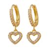 Luxury Crystal Zircon Heart Pendant Earrings For Women Fashion Gold Color Hollow Circle Geometric Ear Buckle Wedding Jewelry