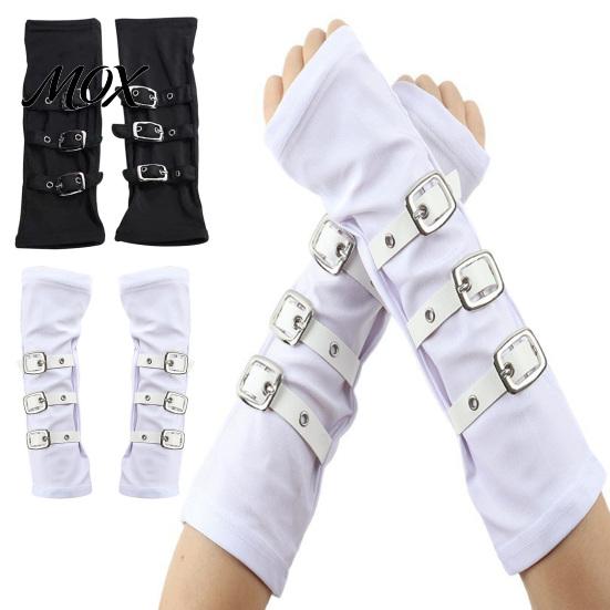 Unisex Fashion Gloves Goth Arm Warmers Fingerless for Women, Punk Metal Buckle Versatile Party Warmers, Gothic Steampunk Sleeves, Cosplay Accessories