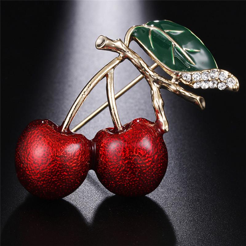 Red Enamel Cherry Metal Brooch Pins Button Brooches Sweater Clip Jewelry