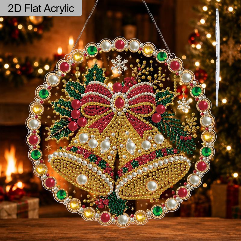 2D Flat 1pc Christmas Pearl Diamond Art Hanging Kits, 3D Mixed‑Sized Beads Craft, DIY Acrylic 25cm/20cm Pearl Diamond Painting Hanging Ornament