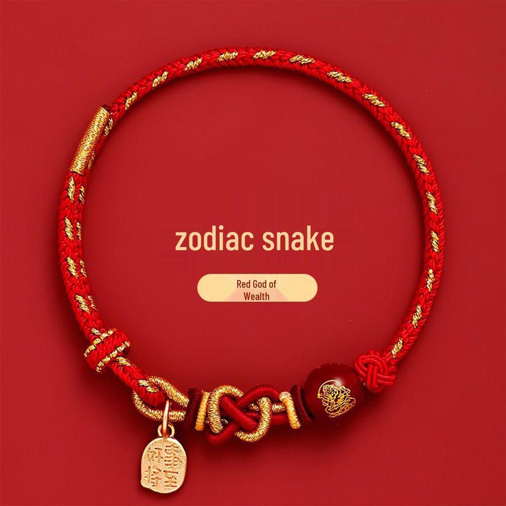 2025 Year of the Snake Red String Zodiac Bracelet with Five Paths God of Wealth Charm