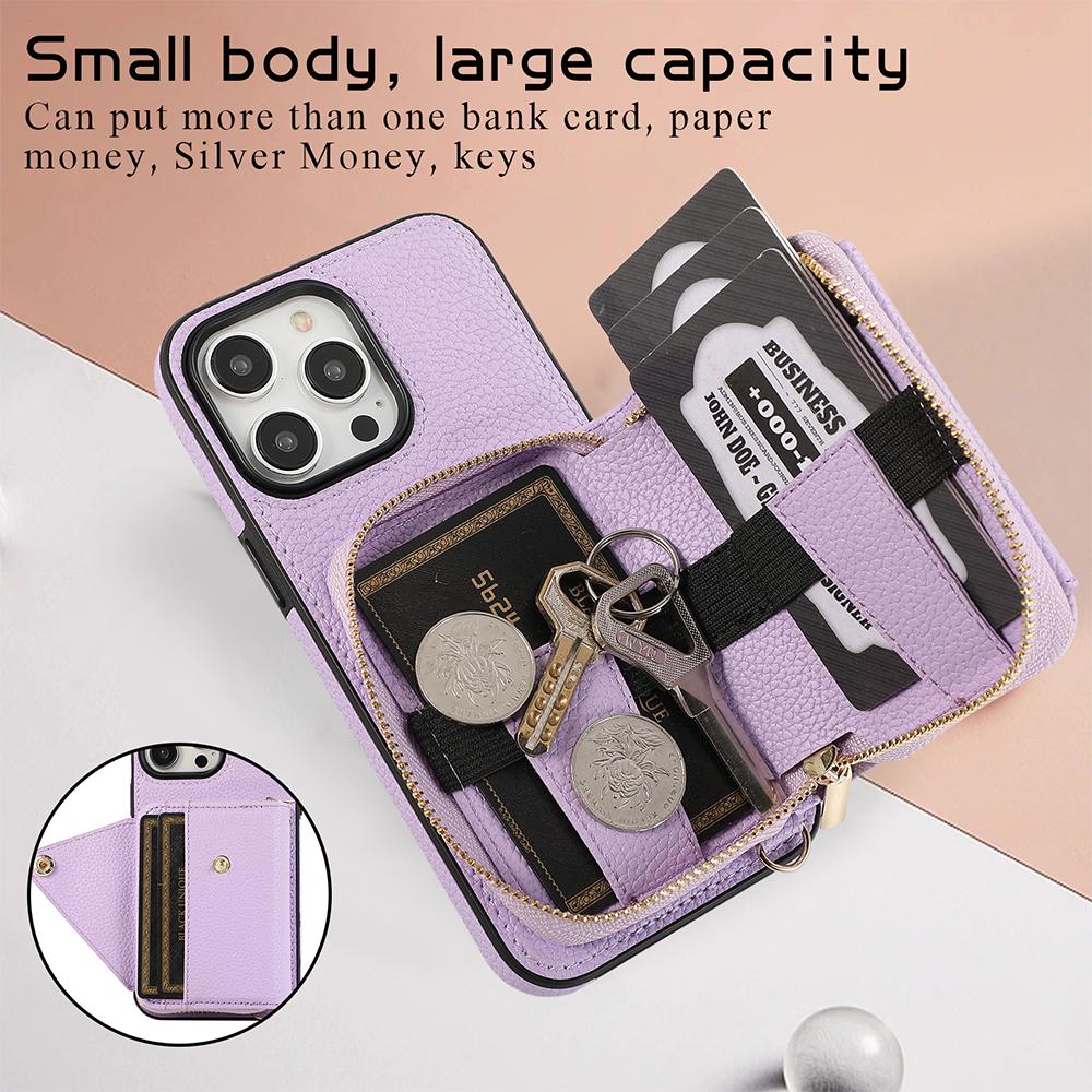 Crossbody Wallet Cards Bag Lanyard Zipper Kožené pouzdro pro iPhone 15 14 Plus 13 12 11 Pro Max XSMax XR Samsung S24 S23 S22 S21 Ultra Plus A15 A14 A54