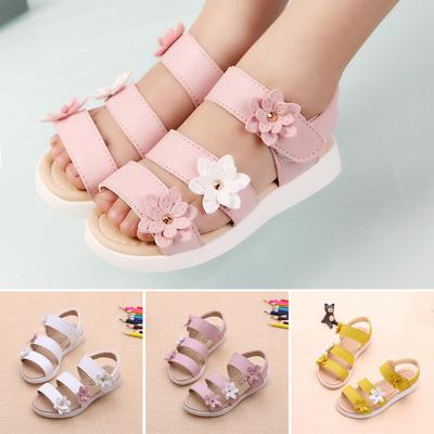 Yaz Plaj Kız Bebek Düz Sandalet Strappy Flowers Çocuk Bebek Ayakkabısı