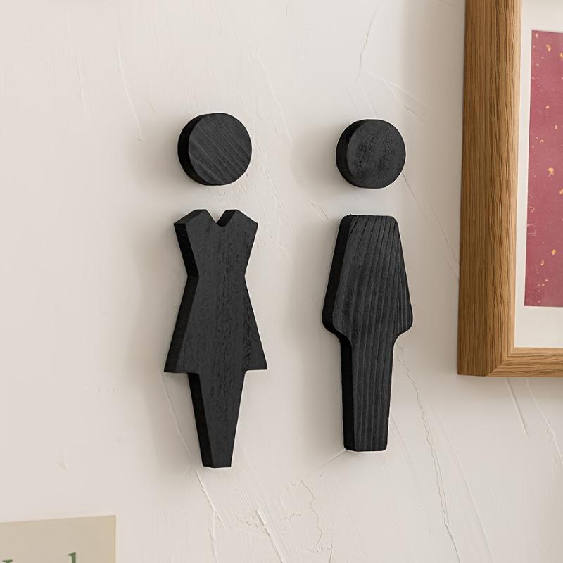 

2Pcs Elegant Black Solid Wood Bathroom Sign-Stylish Restroom Decor with Floral Accents,Wall-Mounted for Men S and Women S Toilet