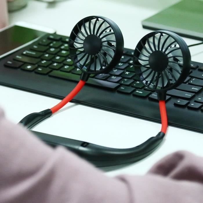 Fdit Osobní dobíjecí ventilátor Mini přenosný ventilátor na krk Dvojitý stolní Dobíjecí USB Závěsný styl