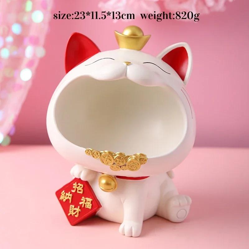 Cute Tiger 2022 Lucky Cat Figurines Money Box Tray Snack Food Storage Holder Desk Ornaments Chinese New Year Home Decoration