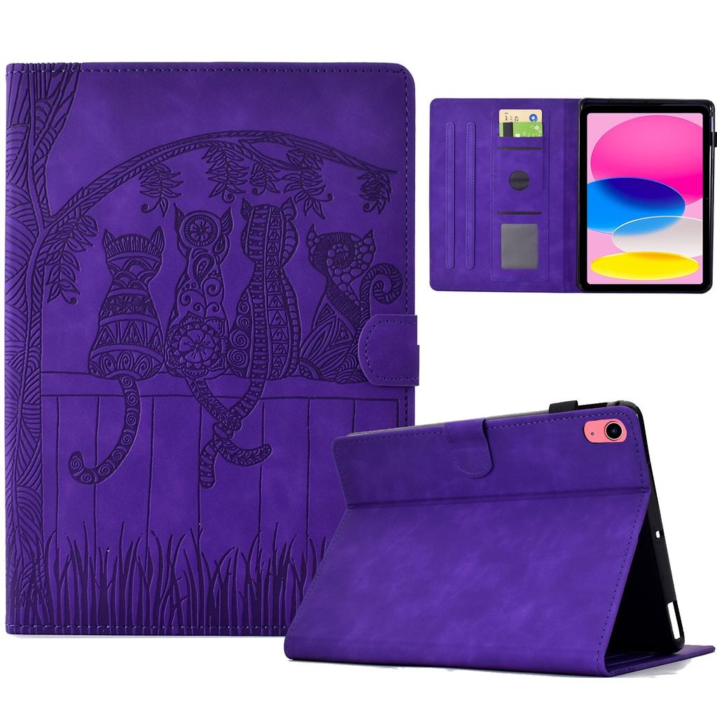 For iPad (2025)/10.9 (2022) Case Cats Imprinted PU Leather Card Slots Tablet Cover
