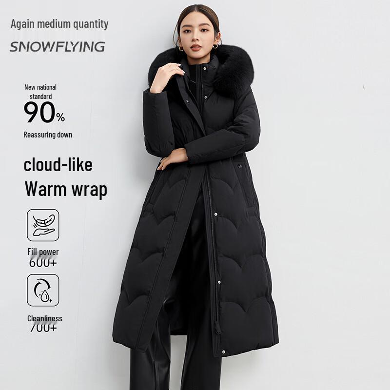 SNOWFLYING Women's Long Winter Down Jacket with Fox Fur Hood