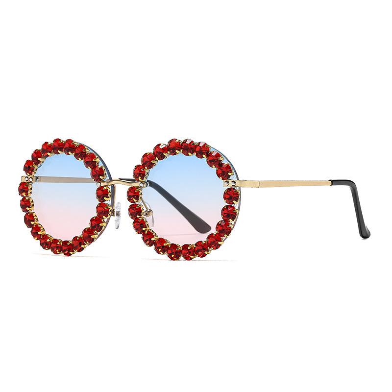 European-American Style Rhinestone Rimless Sunglasses: Trendy, Personalized, UV Protection, Cut-Edge Design. In Stock (with Rhinestones)