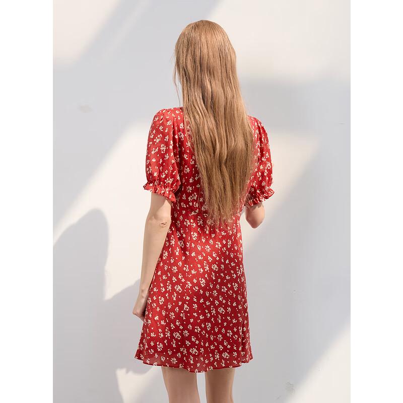 Sancai French Floral Puff Sleeve Short Dress