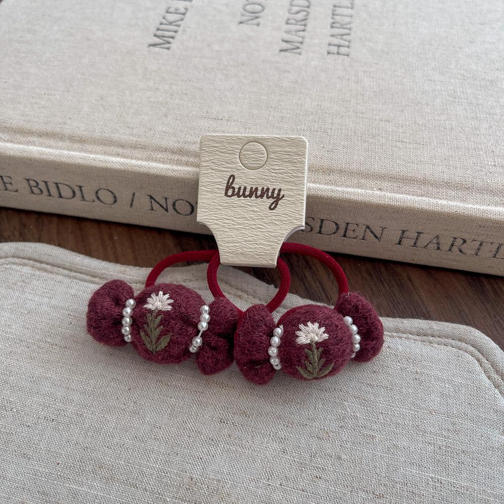 Autumn and Winter Lace Embroidery Bow Children's Hairpin Cute Girl Hair Ring Head Rope Girl Headdress Hair Accessories