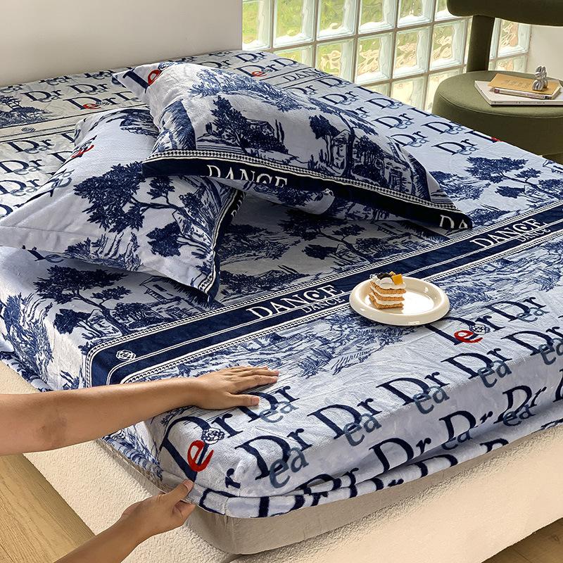 New A-class Milk Fleece Bed Sheet Thickened Warm Mink Fleece Mattress Cover Fully Wrapped