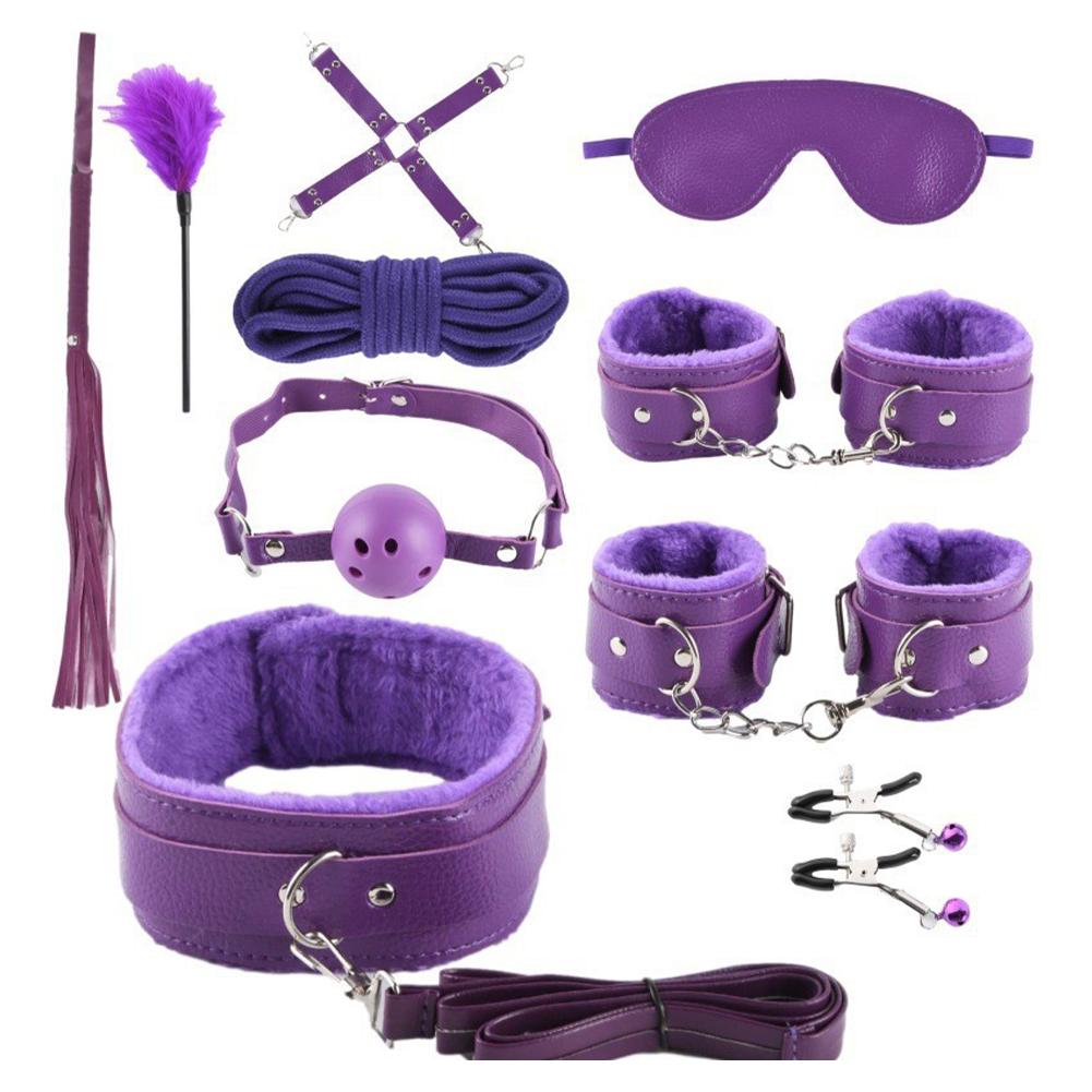 Sexy Leather BDSM Kits Plush Sex Bondage Set Handcuffs Sex Games Whip Gag Nipple Clamps Sex Toys For Couples Adults Games
