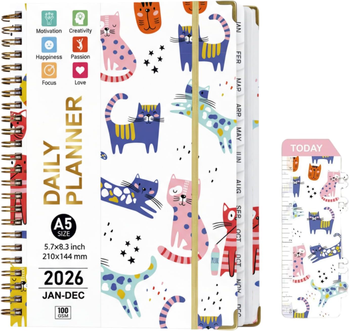 2026 Planner Weekly and Monthly, A5 Agenda Jan 2026 - Dec 2026, Hardcover Notebook with Monthly Tabs,Elastic Closure & Inner Pocket белый