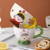 Hand Painted Relief Ceramic Breakfast Cup Large Capacity Oat Cup Cute Girl Water Cup High Value Milk Cup Coffee Cup