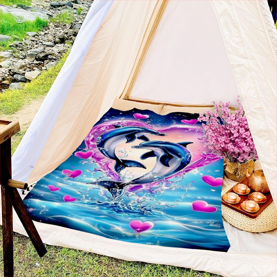 Dolphin pattern Printed Blanket for Sofa Bed Travel Camping Living Room Office Conditioning Blanket for All Seasons Gifts