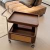 Middle Ancient Style Black Walnut White Wax Wood Movable Small Coffee Table with Wheels Silent Wheels Living Room Rattan