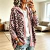 Damen Vintage Kapuzenstrickjacke mit Leopardenmuster, Lockere Passform, Überschnittene Schultern, Lässige Oberbekleidung