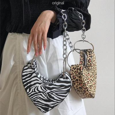 Portable Feminine Shoulder Bag with Zebra Print Irregular Chain Metal Strap Love Design Simple and Casual All In One New