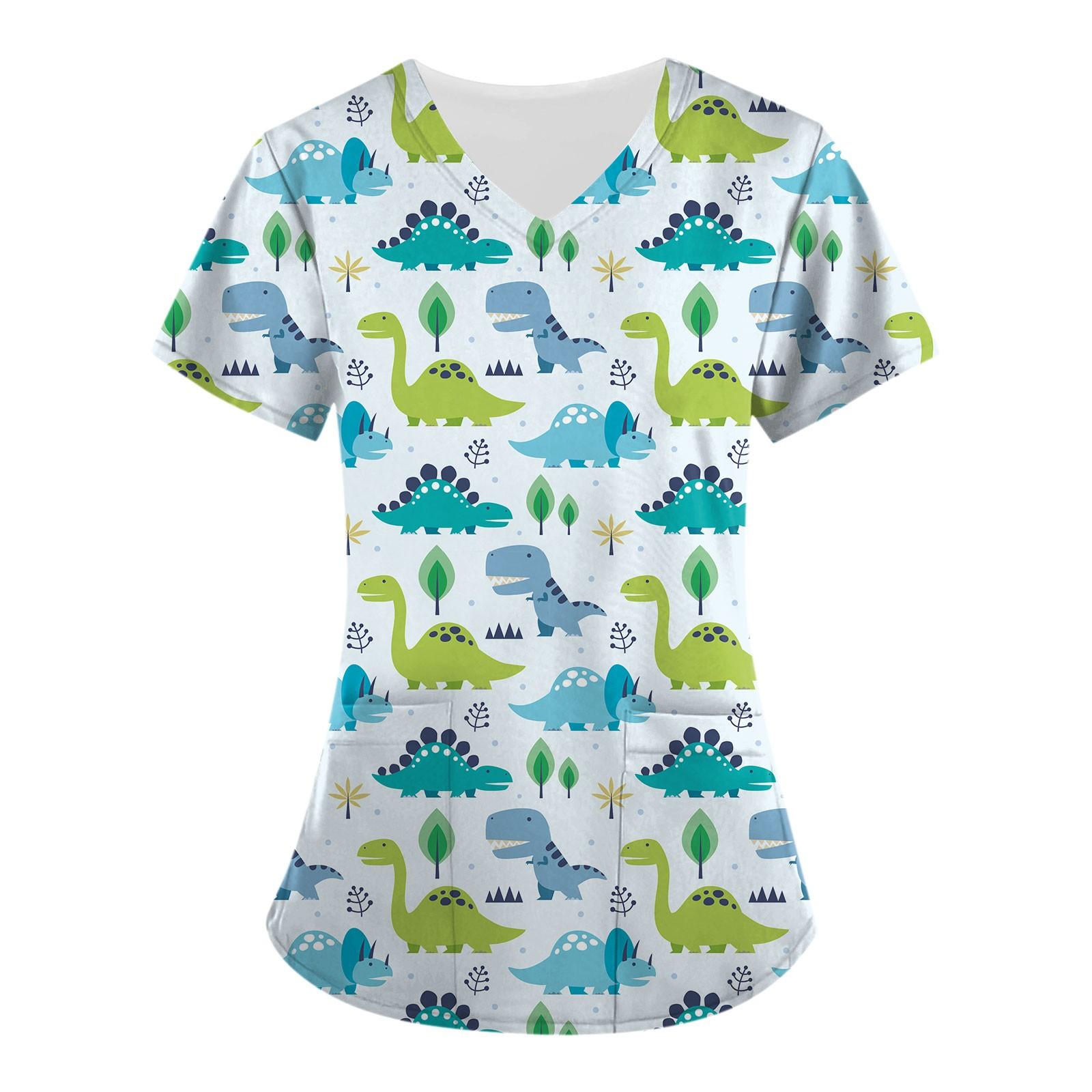 

Женские топы с короткими рукавами и v-образным вырезом с милыми животными, рабочая блузка с карманами M золотой