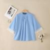 ZANZEA Women Casual Stand Color Lace Splice 3/4 Sleeve Loose Blouse