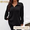 BITCED Moda feminina casual cor sólida estampa manga comprida blusas e camisas com decote em V